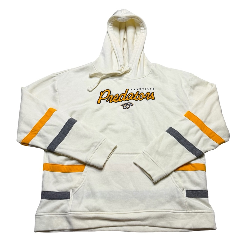 🏒 Nashville Predators‎ Striped Sleeve Hoodie Cream NHL Pullover Large 🏒